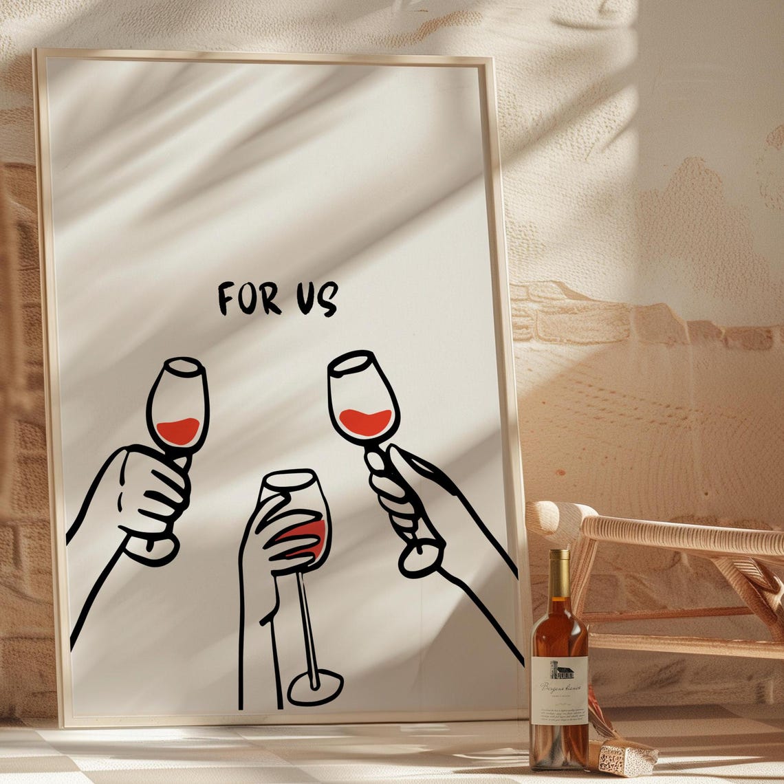 For Us Wine Toast Three Glasses Minimalist Line Art Bar Poster - Image 4