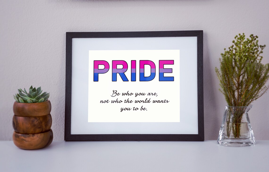 Bisexual Pride Flag Be Who You Are Quote Poster in Pink Purple - Image 2