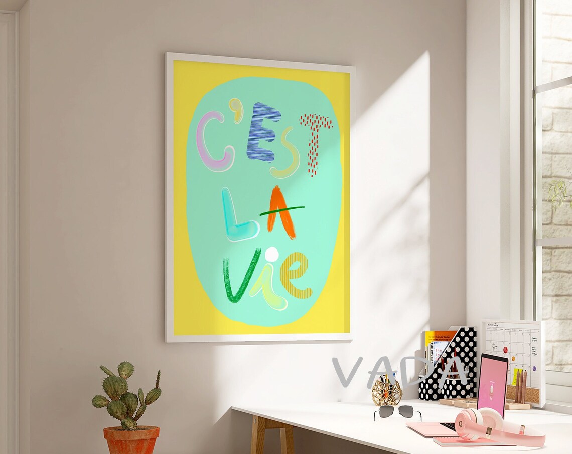 C Est La Vie Colorful Hand Drawn Letters Cheerful Quote Art Poster - Image 4