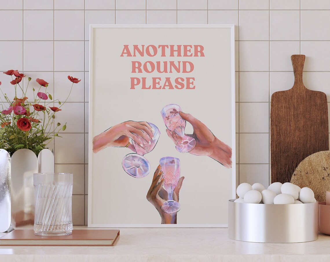 Another Round Please Pink Cocktail Cheers Trendy Bar Cart Poster