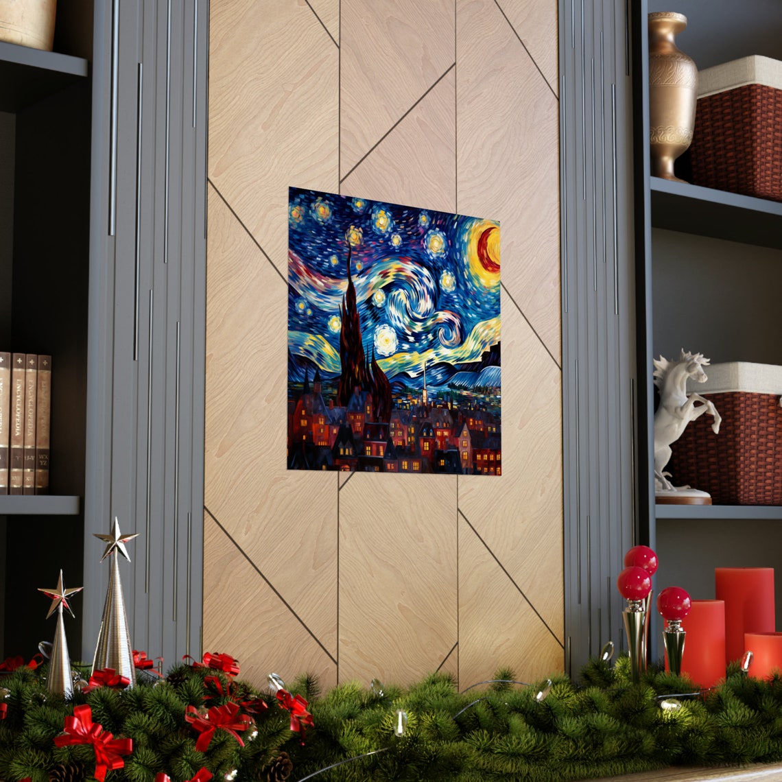 Stars And Moon, Post-Impressionist Abstract City Art - Image 3