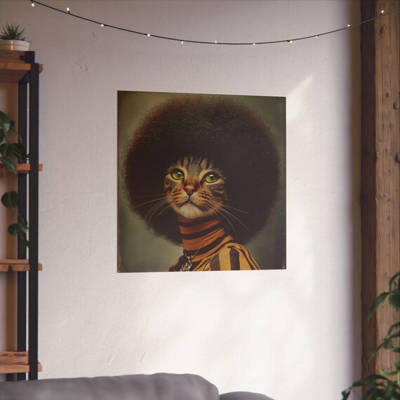 Funky Afro Cat, Retro Home Decor Poster