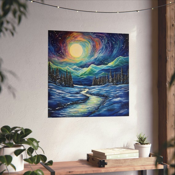 Post Impressionism Twilight Hour And Northern Lights, Moon Poster