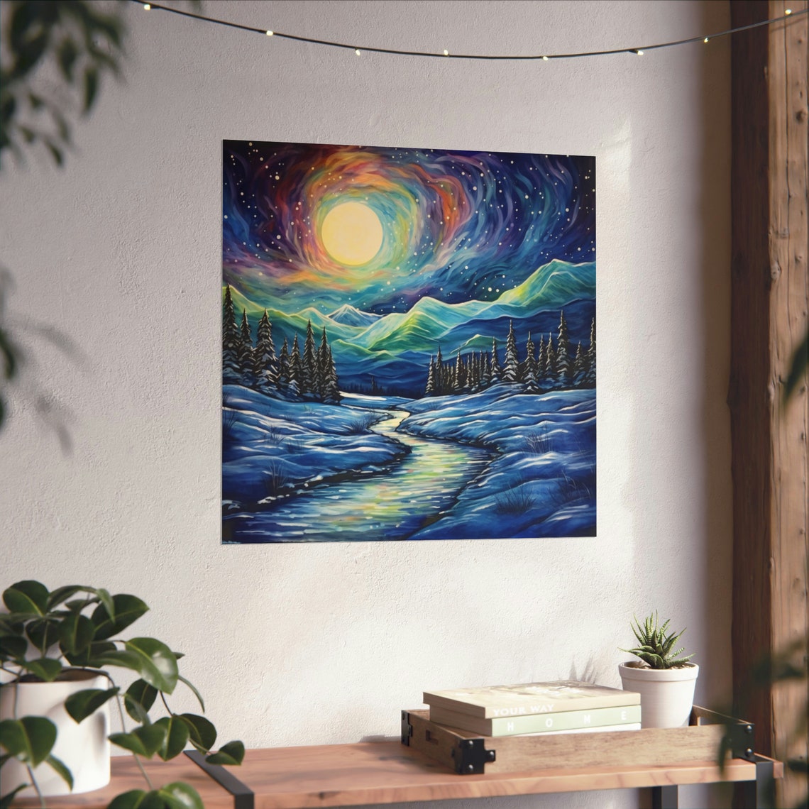 Post Impressionism Twilight Hour And Northern Lights, Moon Poster