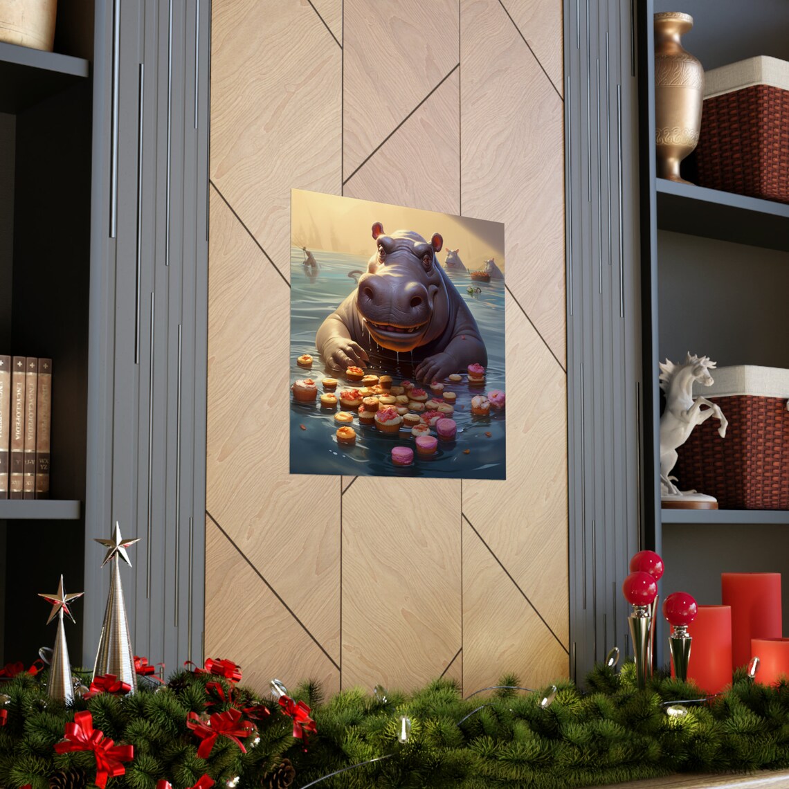 Hungry Hippo Eating Sweets - Animal Humor Print - Image 3