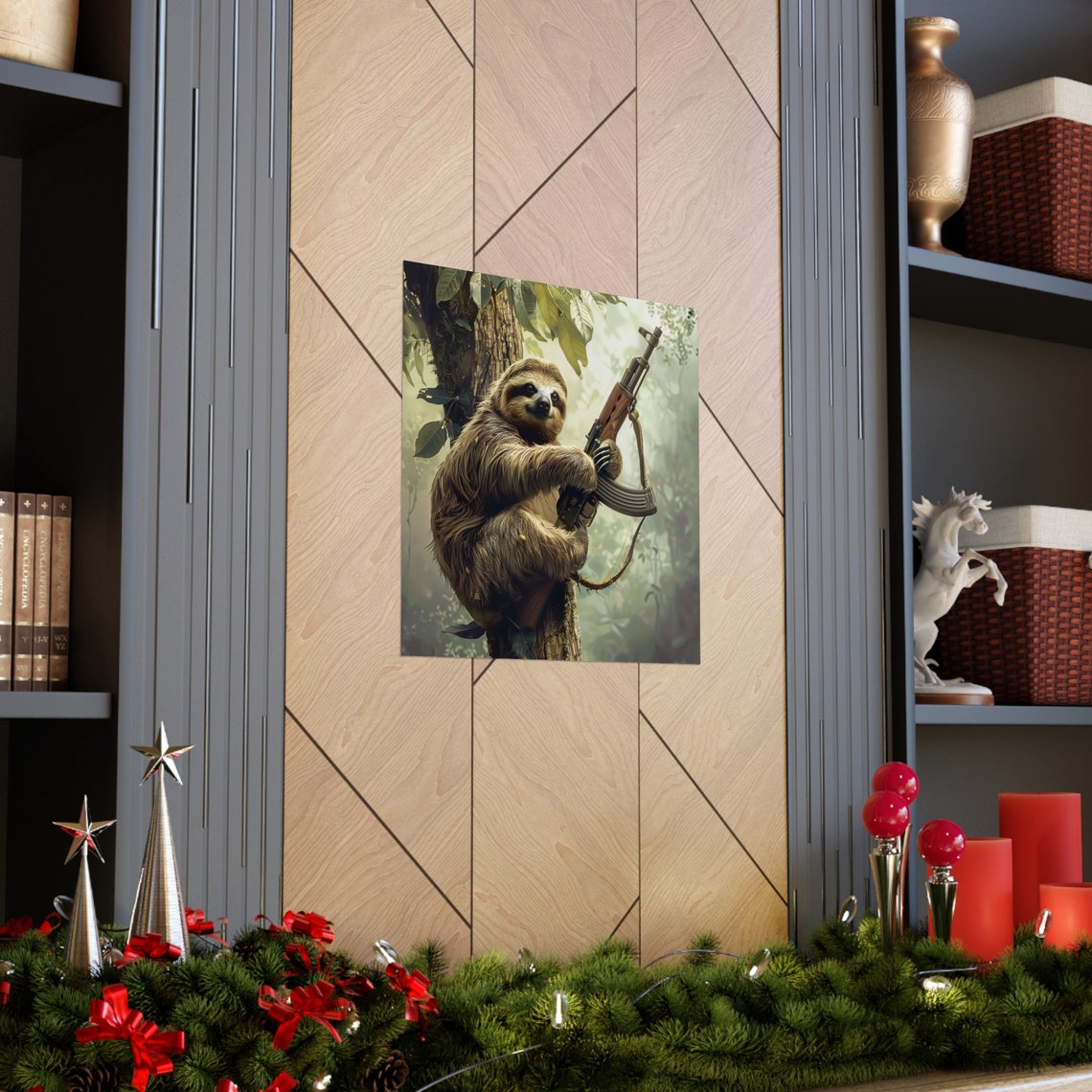 Army Sloth Poster, Funny Tree Hanging Sloth - Image 3