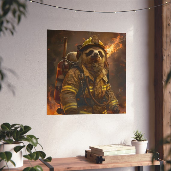 Sloth Fire Fighter Funny Humor Poster