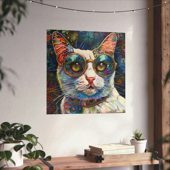 Hippie Kitty, Retro Trippy Cat Art Print
