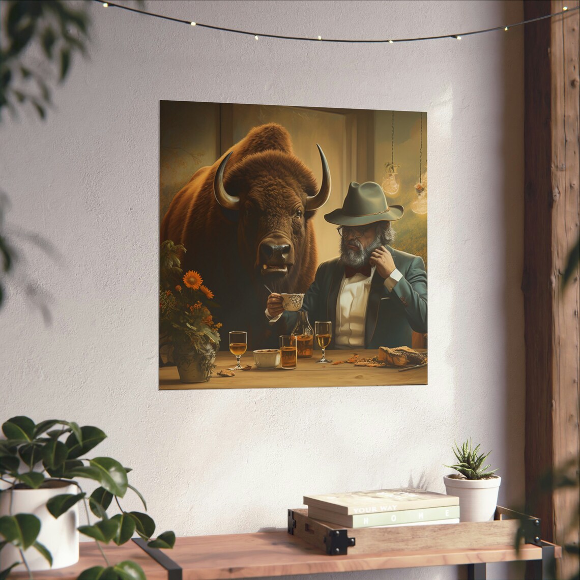 Dinner With A Side Of Bison, Animal Humor Art Print - Image 3