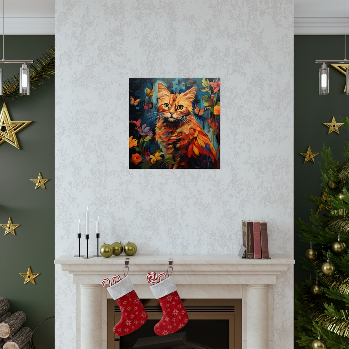 Post-Impressionism Cat and Butterflies Art Print - Image 2