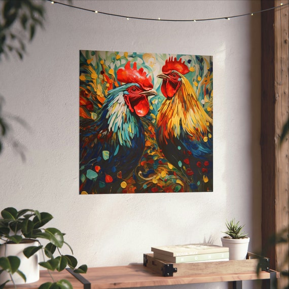 Post-Impressionism Abstract Roosters, Van Gohn Style