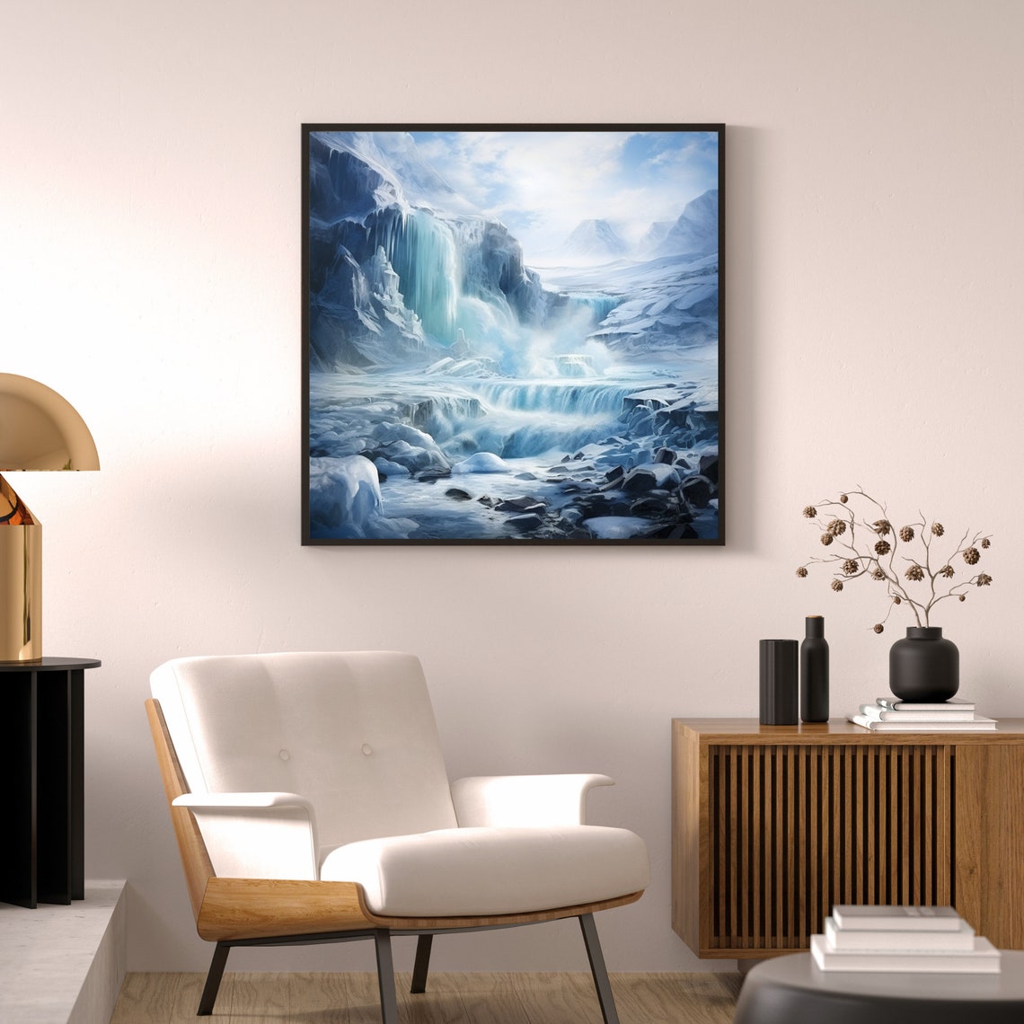 Snowy Waterfall Modern Art Decor Poster - Image 3