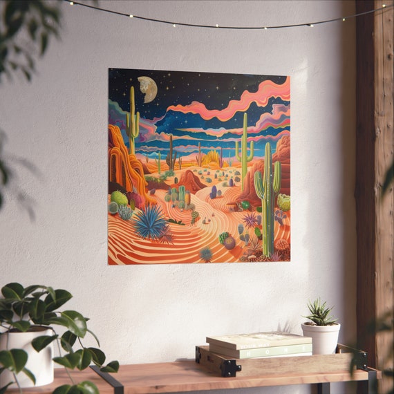 Desert Starry Night Abstract Poster, Desert Landscape