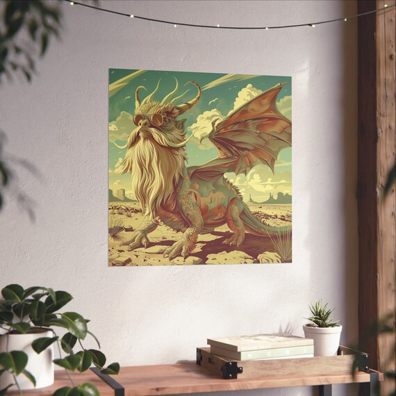 Elder Dragon Wearing Glasses In The Desert, Fantasy