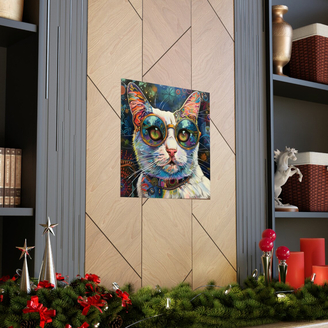 Hippie Kitty, Retro Trippy Cat Art Print - Image 3