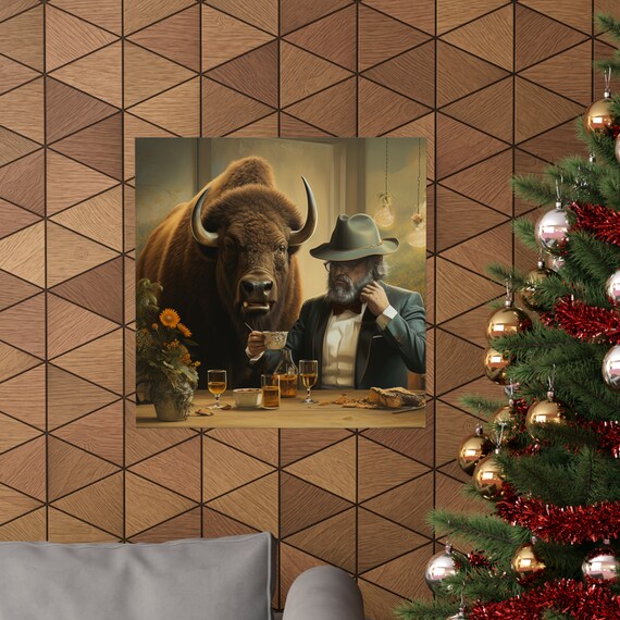 Dinner With A Side Of Bison, Animal Humor Art Print