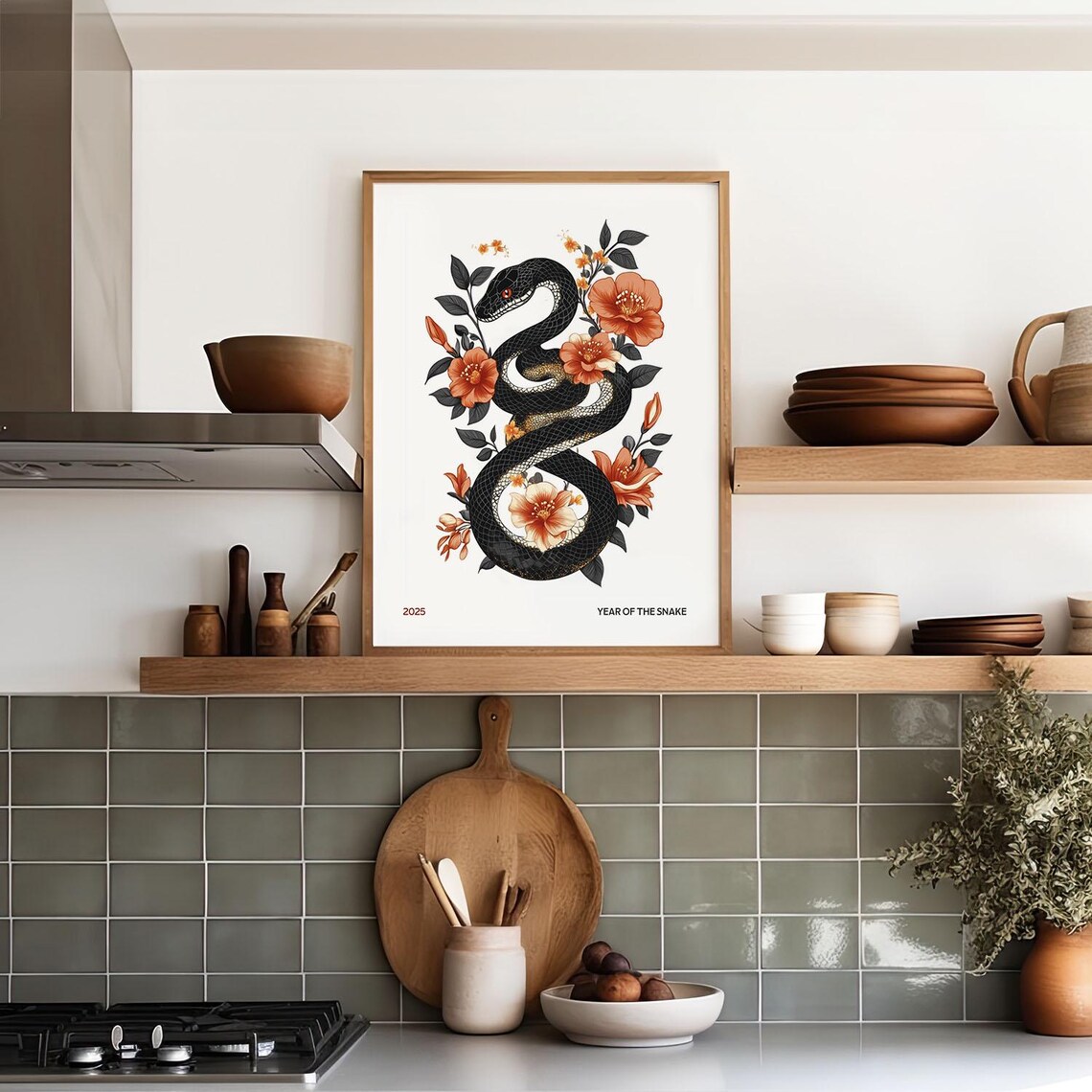2025 Year of the Snake Black Snake Orange Floral Lunar New Year Poster - Image 2