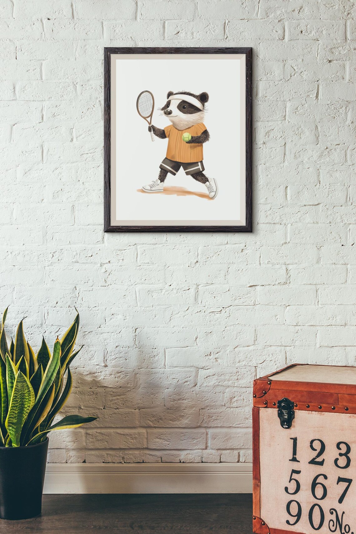 Badger Playing Tennis in an Orange Shirt and Headband Poster - Image 4