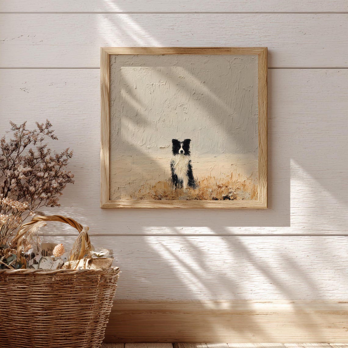 Border Collie Minimalist Dog Portrait Soft Textured Art Poster