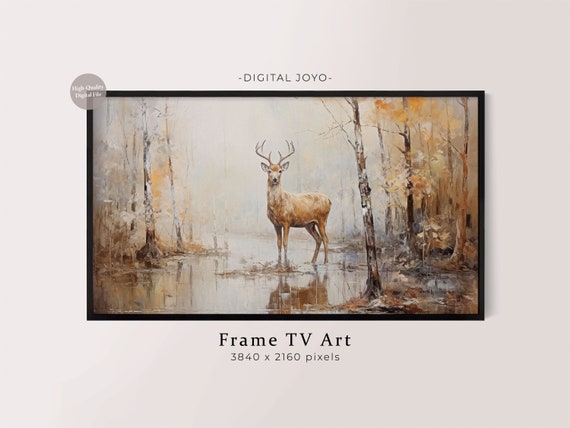 Deer In Forest Samsung Frame Tv Art Abstract Autumn Landscape