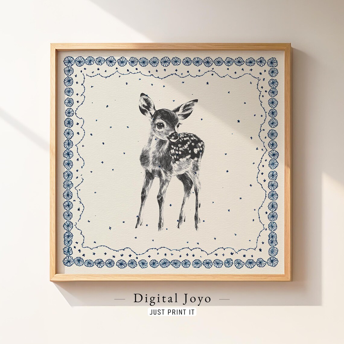 Adorable Baby Deer Fawn Vintage Sketch Engraving Nursery Art Poster