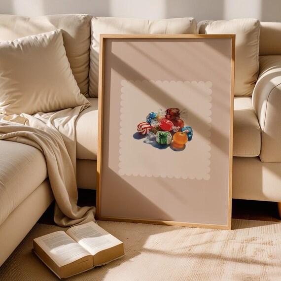 Blush Candy Pile Watercolor Wrapped Sweets Kitchen Art Poster