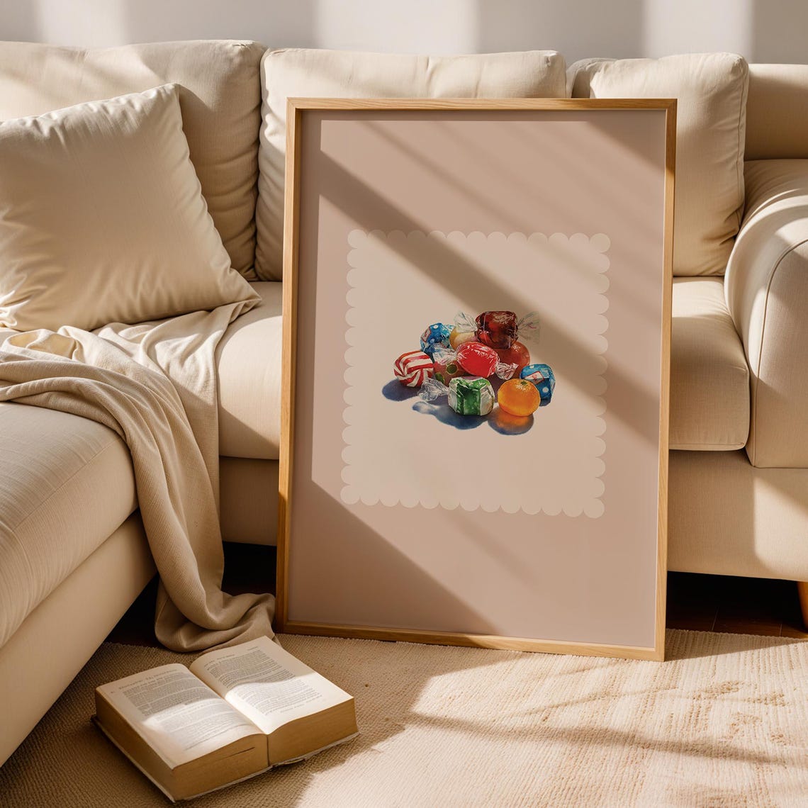 Blush Candy Pile Watercolor Wrapped Sweets Kitchen Art Poster