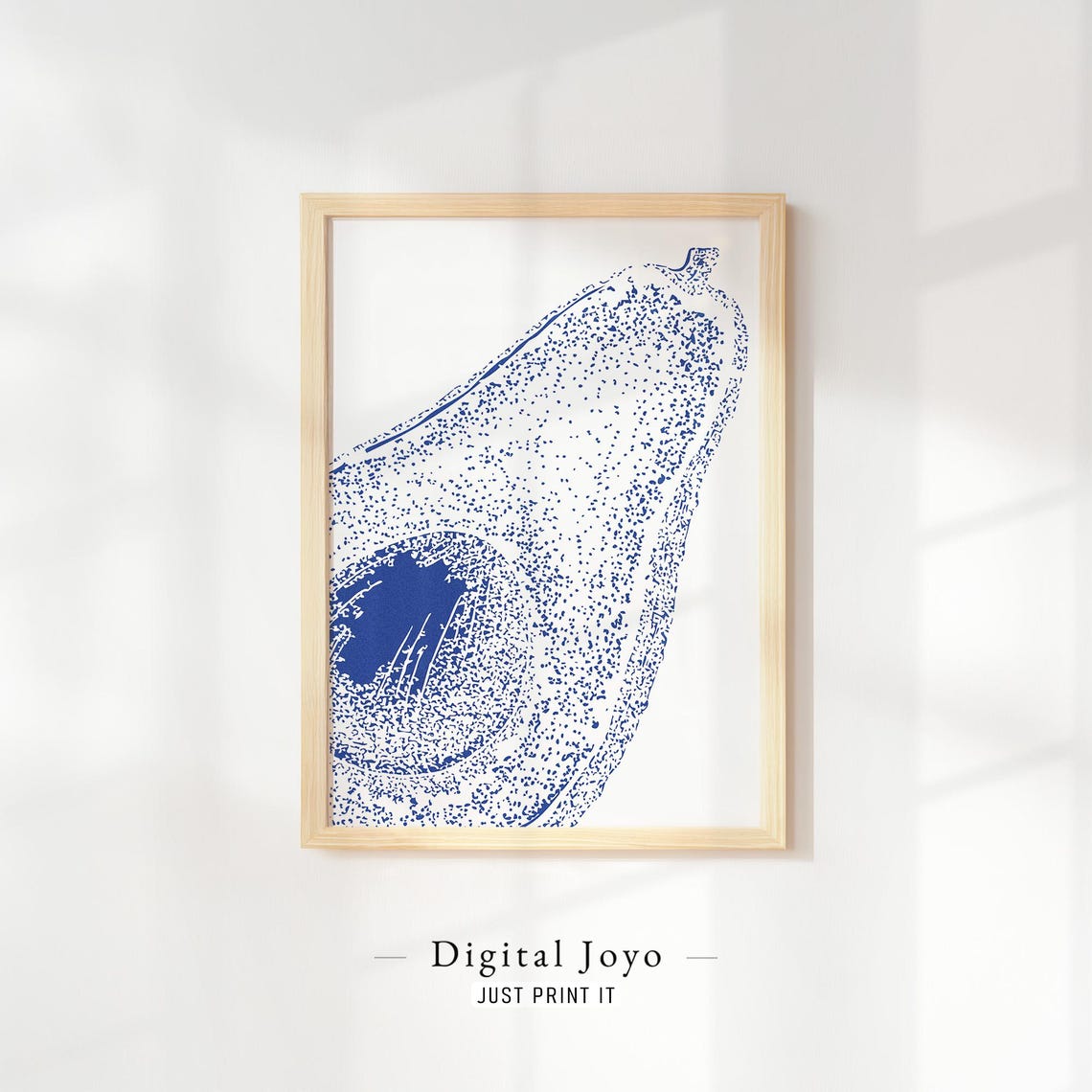 Blue Stipple Avocado Vintage Engraving Style Trendy Kitchen Poster