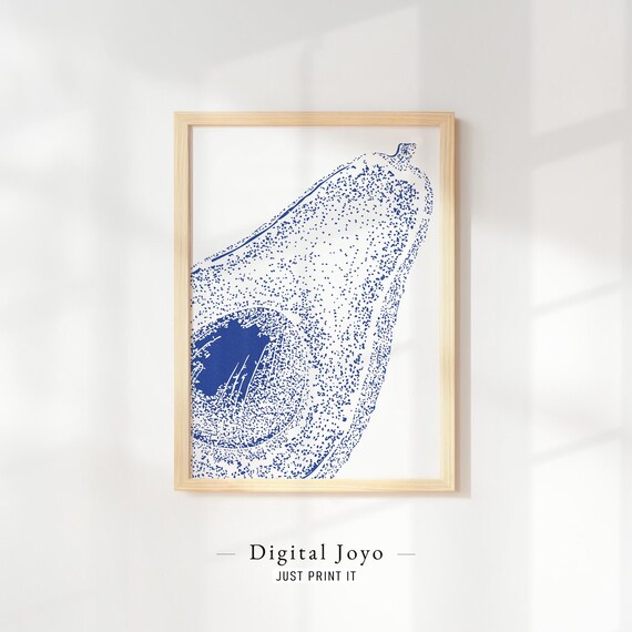 Blue Stipple Avocado Vintage Engraving Style Trendy Kitchen Poster