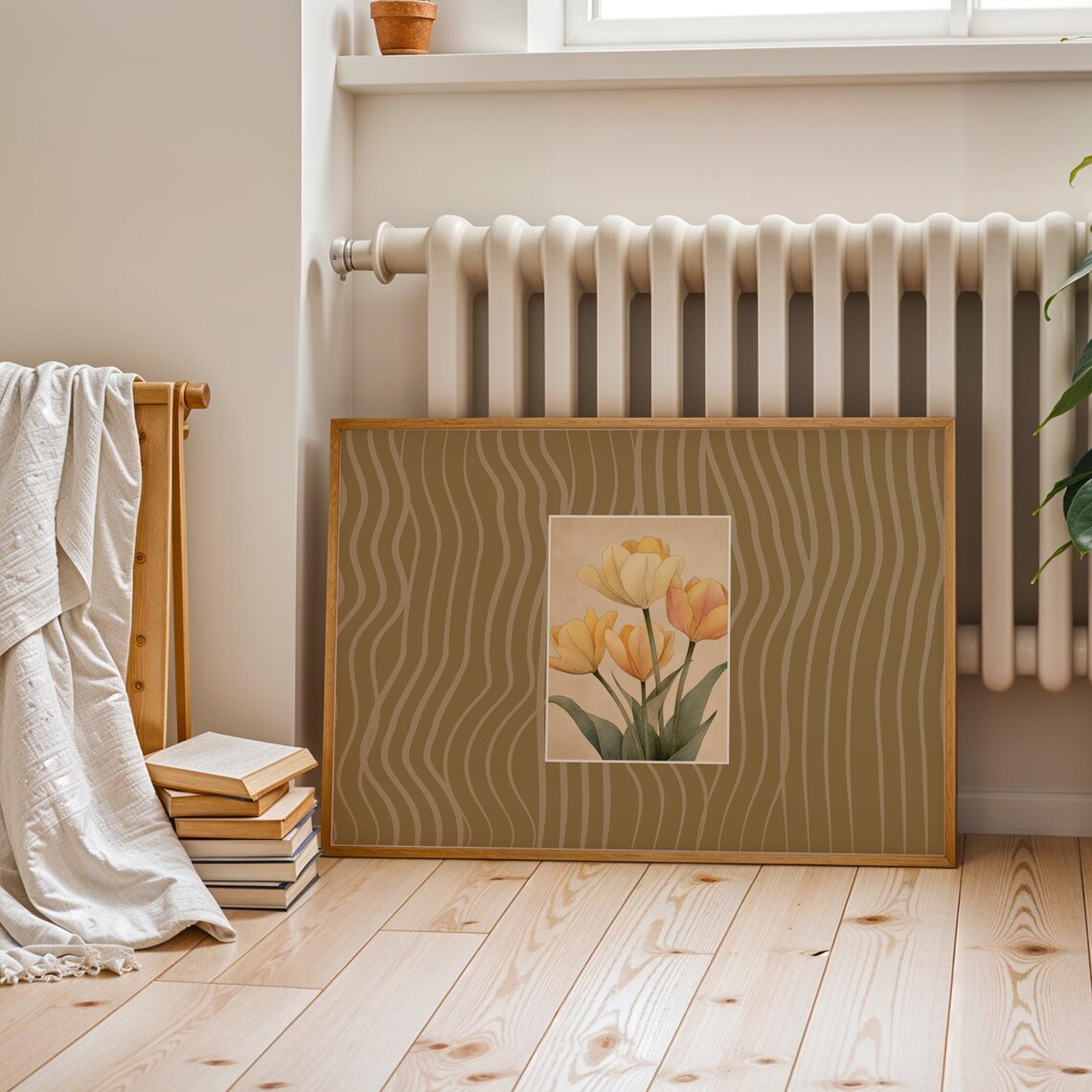 Yellow Tulip Watercolor Botanical Spring Flowers Neutral Farmhouse Print