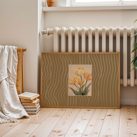 Yellow Tulip Watercolor Botanical Spring Flowers Neutral Farmhouse Print