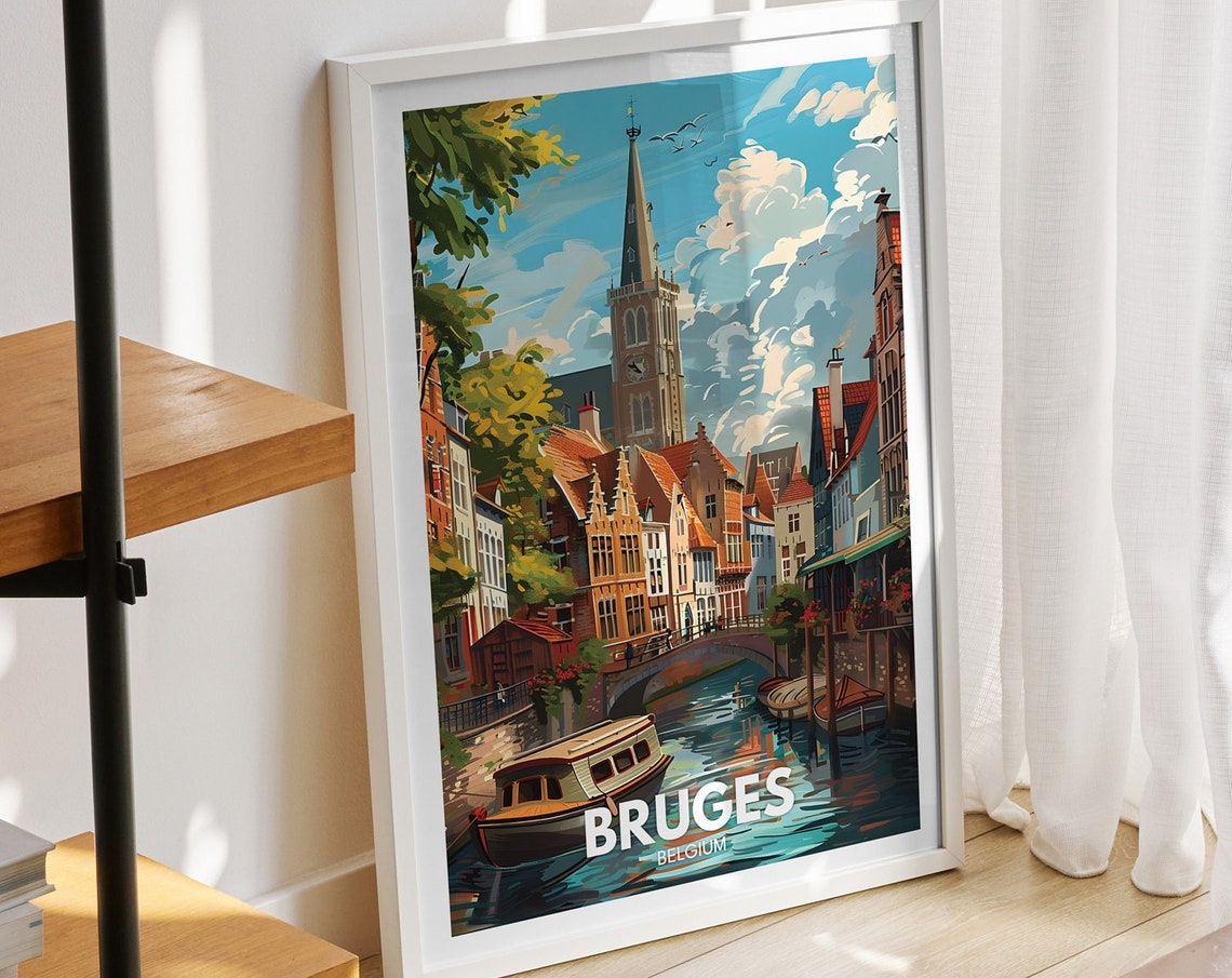 Bruges Travel Print Belgium Bruges Travel Poster Belgium Travel Poster Belgium Cityscape Wall Art Unique City Art Decor