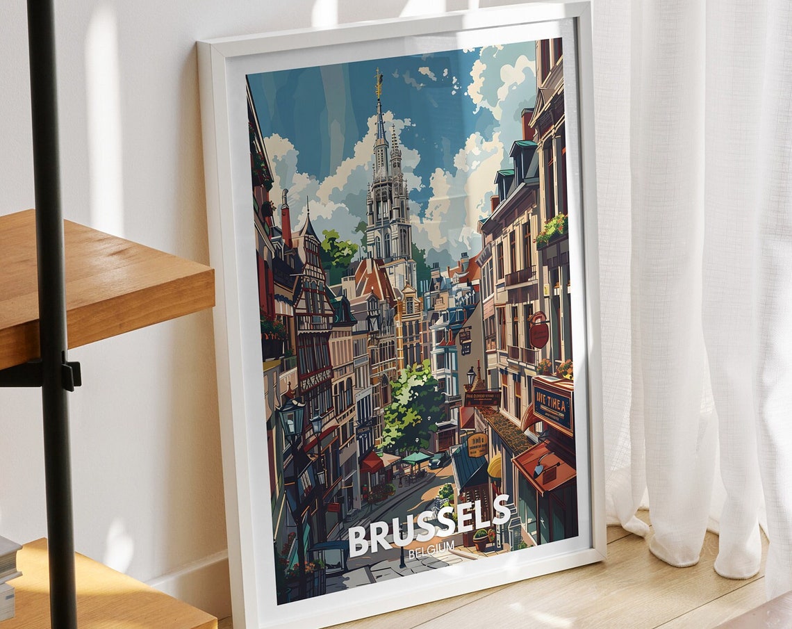 Brussels Travel Print Belgium Brussels Travel Art Poster Belgium Travel Poster Belgium Cityscape Wall Art Unique City Art Decor