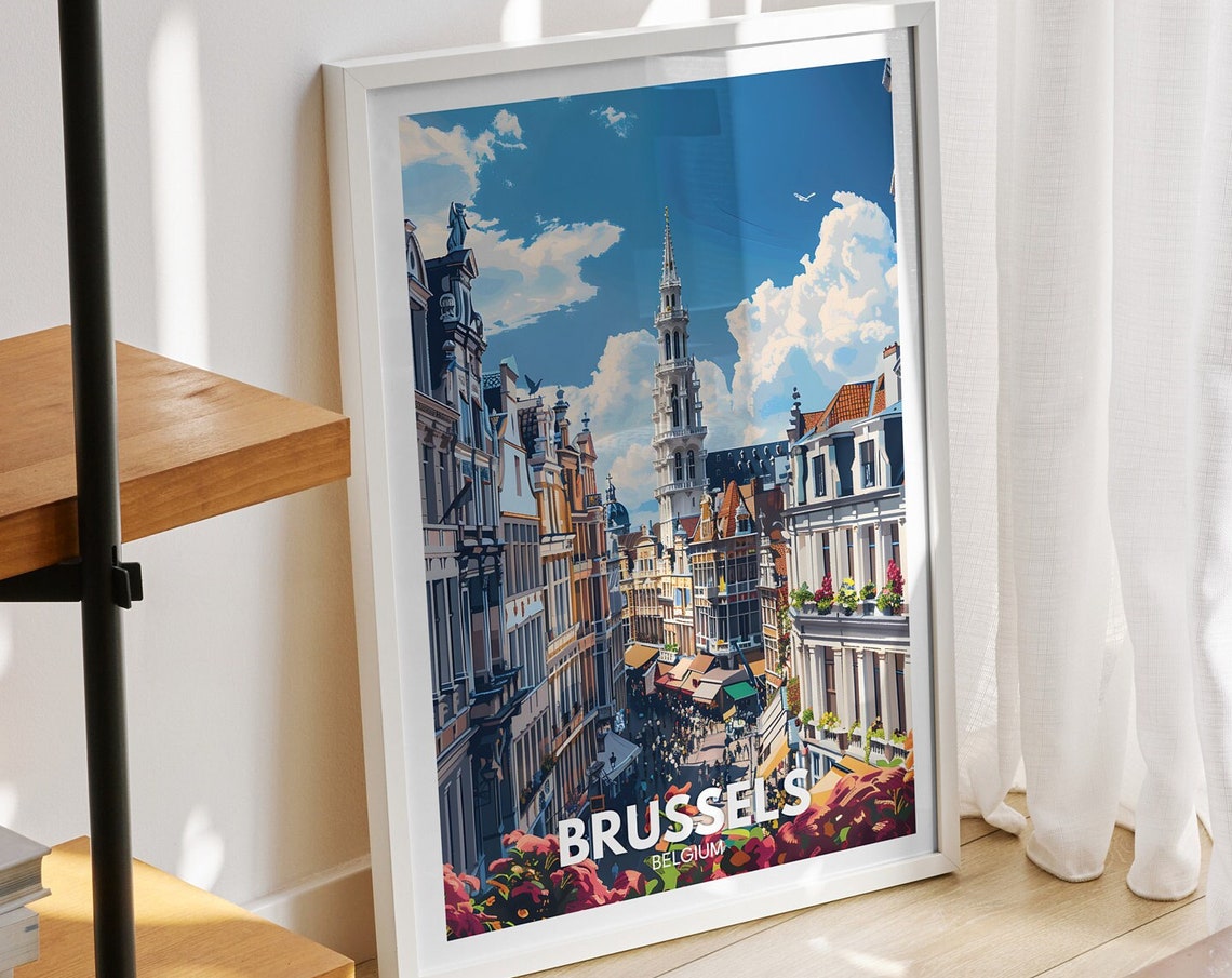 Brussels Travel Print Belgium Brussels Travel Poster Belgium Travel Poster Belgium Cityscape Wall Art Unique City Art Decor