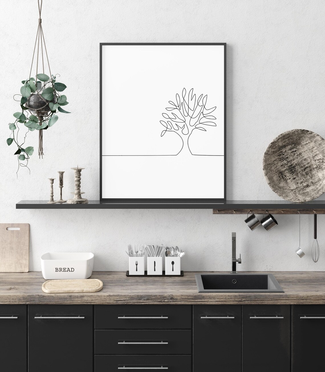 Minimalist Tree Line Art Nature Wall Art Print - Image 3