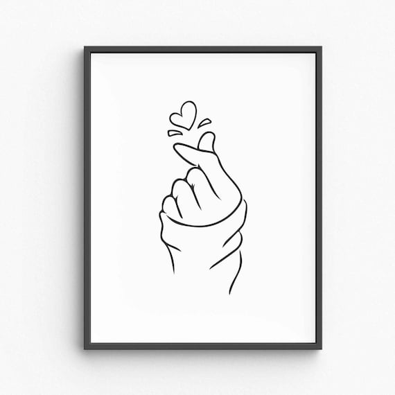 Finger Heart Line Art Korean Love Gesture Hand Drawing Poster