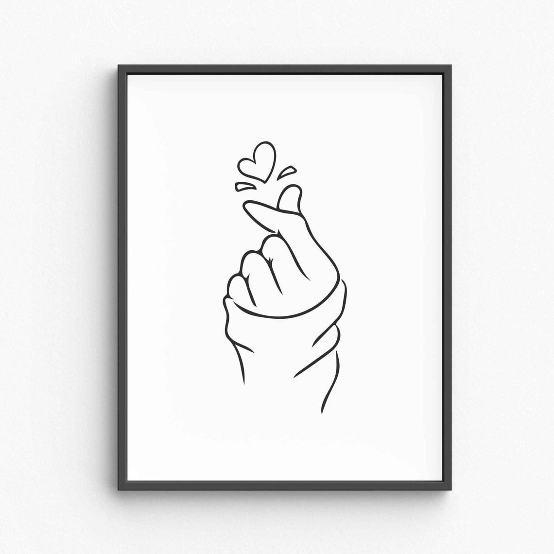 Finger Heart Line Art Korean Love Gesture Hand Drawing Poster