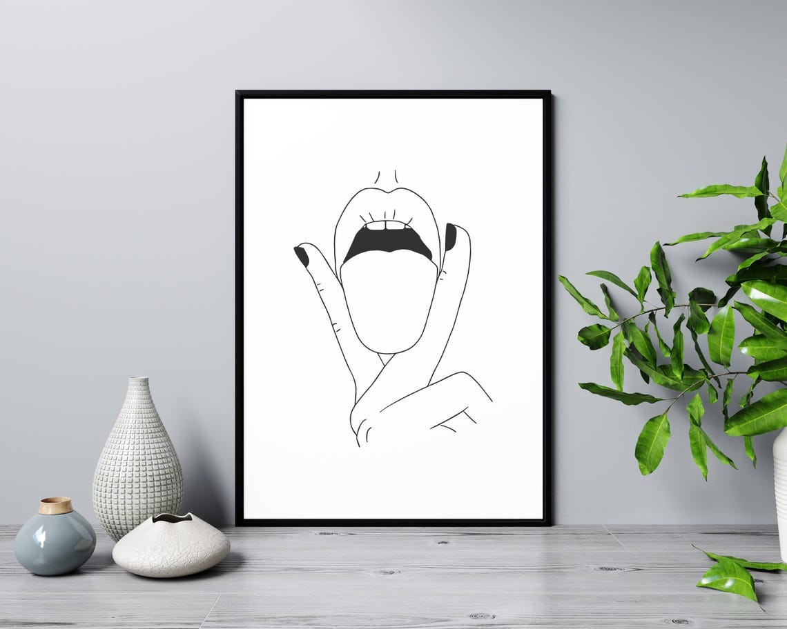 Minimalist Seductive Woman Art Playful Tongue Line Drawing Flirty Female Expression Sensual Wall - Image 3