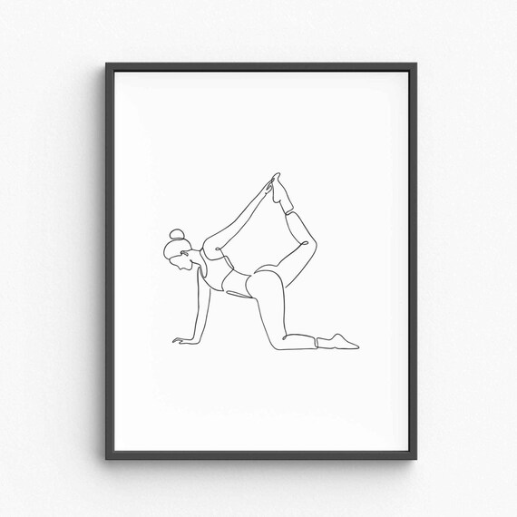 Woman Yoga Pose Stretch Single Line Art Wellness Mindful Poster