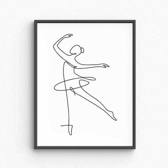 Minimalist Ballet Dancer Line Art Graceful Ballerina Pose Sketch Elegant Dance Movement Drawing Feminine Decor Wall