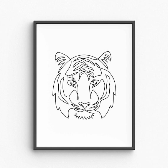 Tiger Face Line Art Drawing Minimalist Wild Fierce Animal Poster