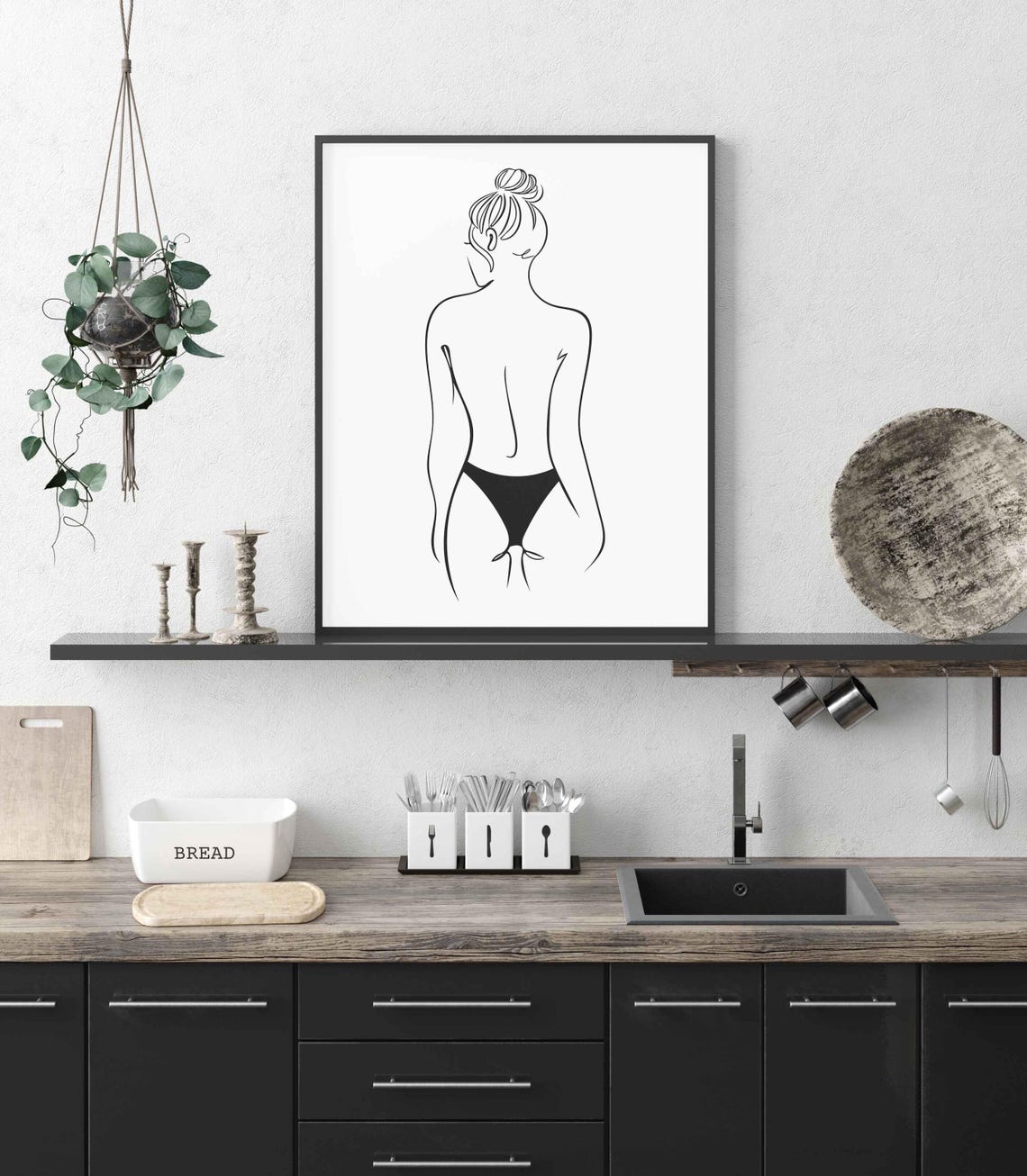 Erotic Line Art Print Women With Underware Nude Minimalist Wall Bedroom - Image 4