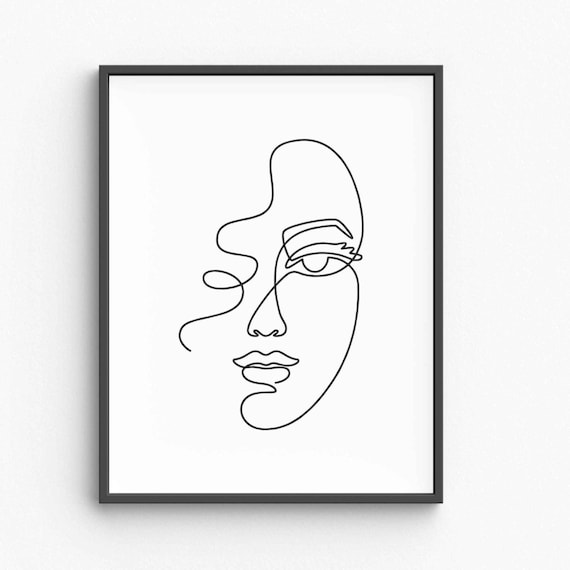 Elegant Woman Face Profile Line Drawing Feminine Beauty Portrait Decor Poster
