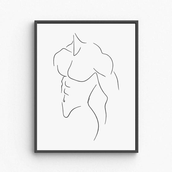 Minimalist Male Nude Line Art Modern Home Decor Artistic Anatomy Illustration Wall