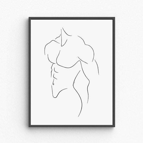 Muscular Male Torso Line Art Strong Man Body Minimal Study Poster