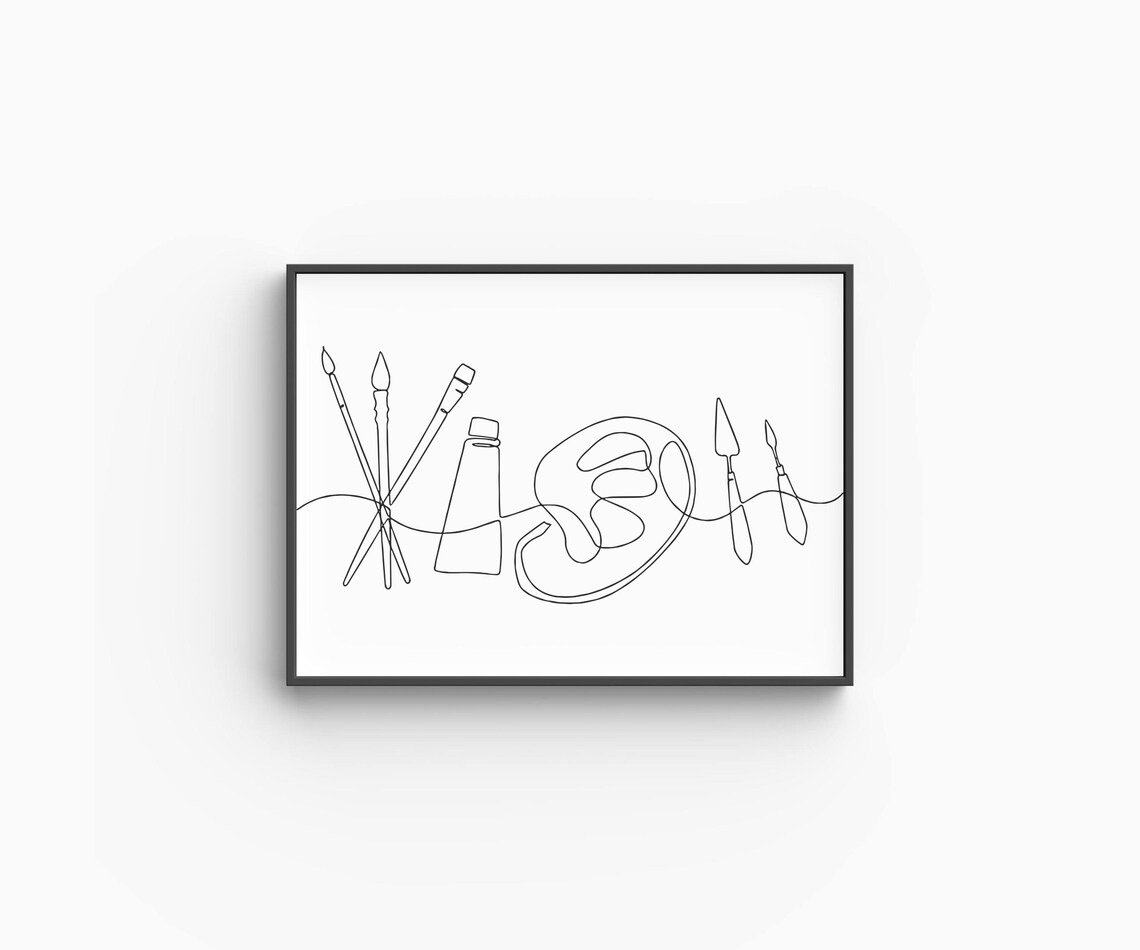 Paint Brushes And Palette Single Line Drawing Minimalist Artist Art Poster - Image 6