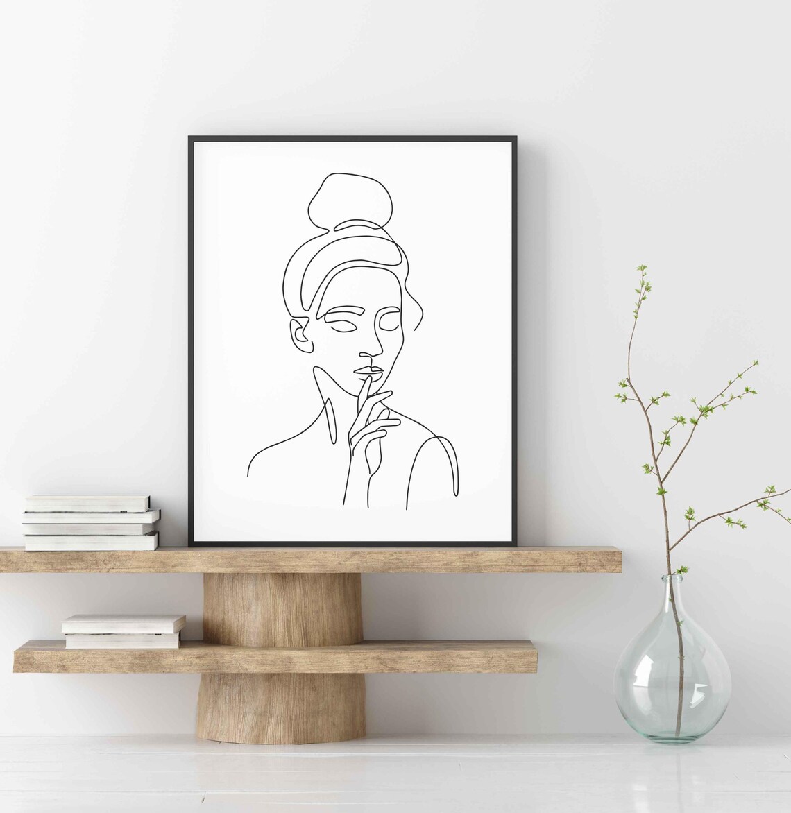 Woman Finger To Lips Quiet Hush Gesture Elegant Line Art Poster - Image 4