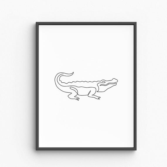 Crocodile Line Art Minimalist Print Jungle Animal Wall Reptile Illustration Safari Decor