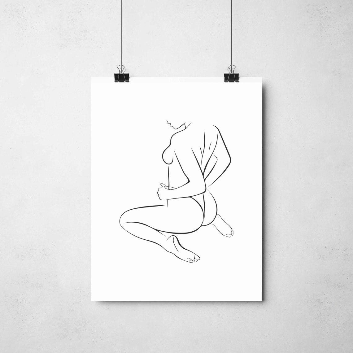 Crouching Female Figure Minimalist Single Line Drawing Fine Art Poster - Image 2
