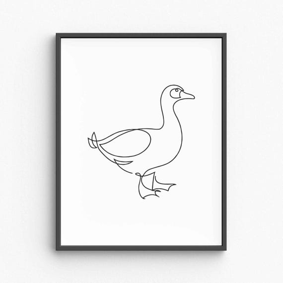Minimalist Duck Line Art Waterfowl Wall Print Black White Drawing Cute Bird Illustration Poster